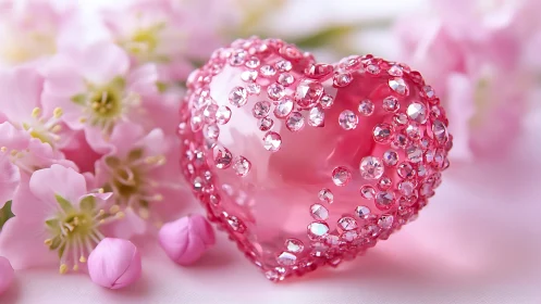 Crystalline Heart-Form Ornament with Faceted Surface Embedded in Floral Arrangement