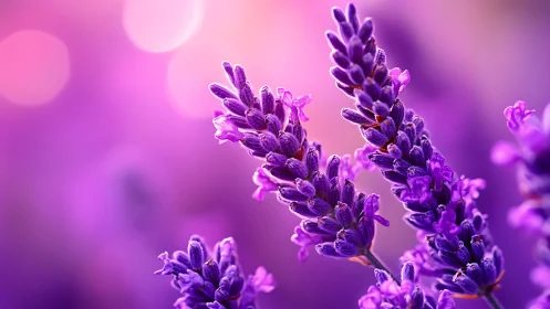 Purple Lavender Flowers in Soft Focus Bokeh Light.