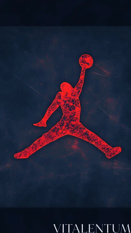 Red jumping silhouette brings bold energy to the court.