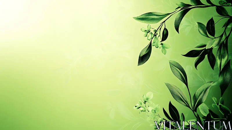 Green foliage illustration frames soft luminous background.