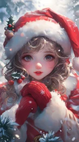 Snowy Christmas girl wrapped in cozy holiday warmth.