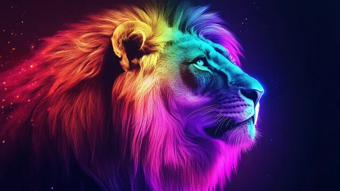 Neon crowned lion listens to the quiet thunder of starlight
