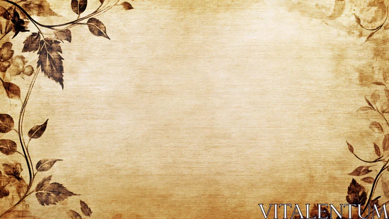Vintage floral parchment with soft leaves framing space.