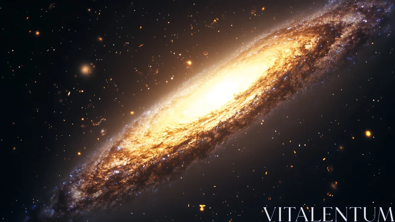 Gold-flooded spiral galaxy ignites a storm of cosmic embers.