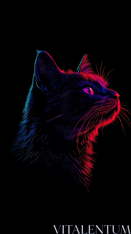 Neon-lit cat profile rendered with vivid dual color edge lighting