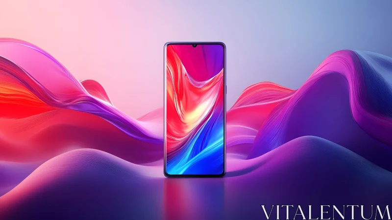 Modern smartphone on vibrant abstract waves, digital art style. Modern smartphone on vibrant abstract waves, digital art style.