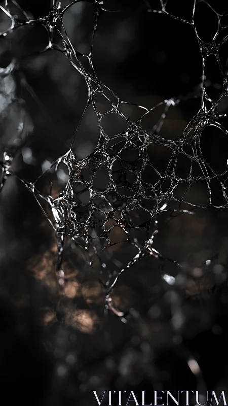 Gleaming shadowweb lattice in a hush of liquid darkness.