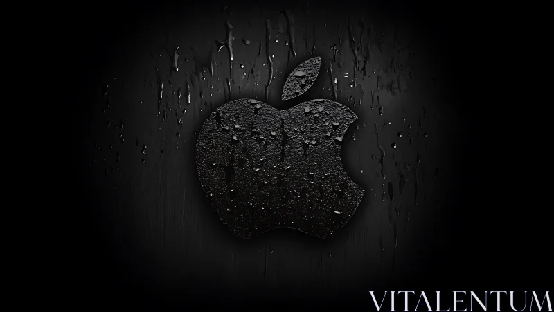 Apple Logo Glistens with Textured Raindrops in Moody Atmosphere