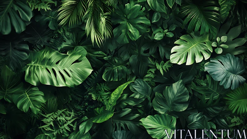 Lush tropical foliage layers form dense emerald canopy