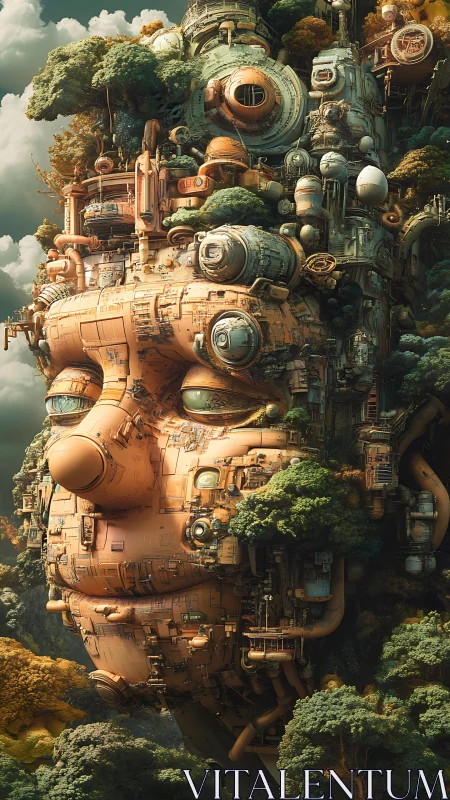 Hybrid mechanical face structure within dense forest setting.