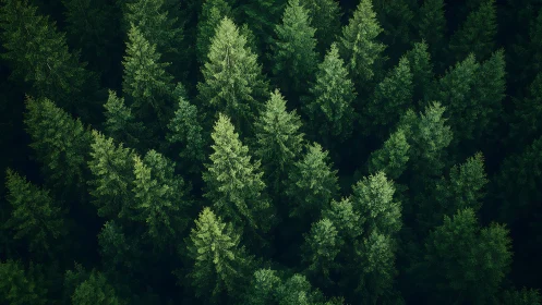 Aerial View of Dense Evergreen Forest in Natural Light.
