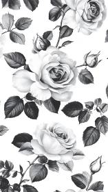 Monochromatic Rose Blooms with Botanical Foliage Pattern.