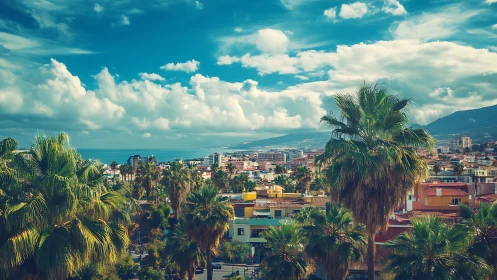 Sunlit coastal town welcomes visitors under dreamy blue skies