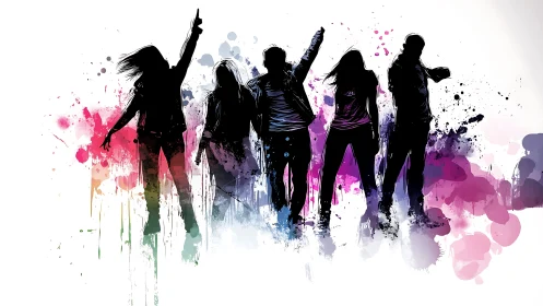 Colorful friends dancing in a splash of joyful energy.