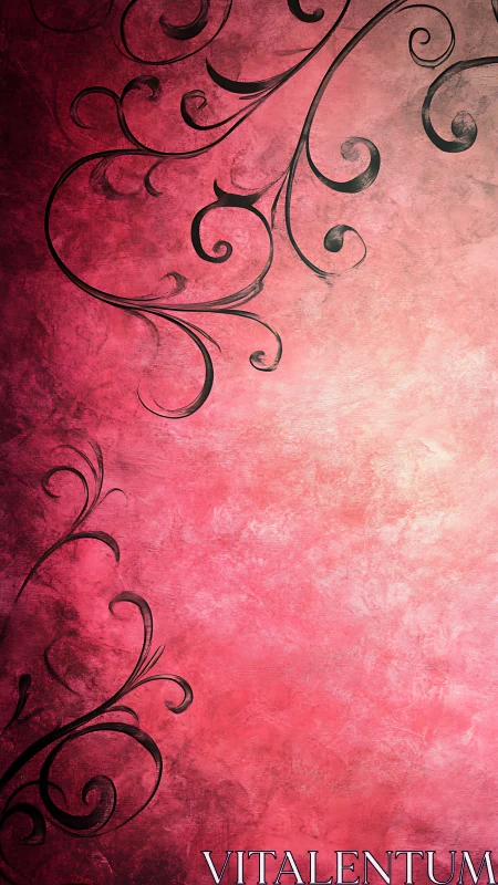 Ornate black flourishes on textured crimson gradient backdrop.
