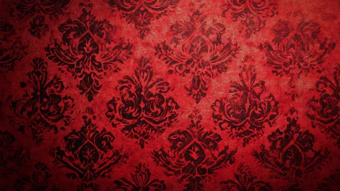 Vintage red damask wallpaper with softly worn elegance.