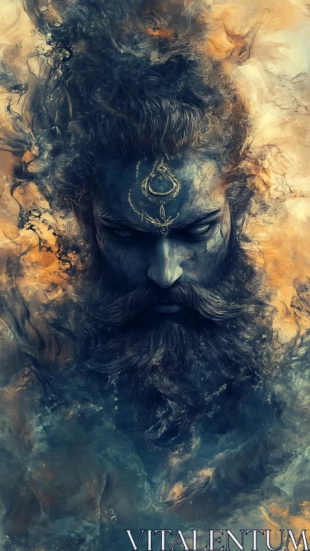 Mystical bearded figure emerging from swirling smoke.