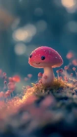 Smiling forest mushroom friend glowing in soft evening light.