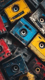 Stacked worn data cassettes form dense overlapping surface