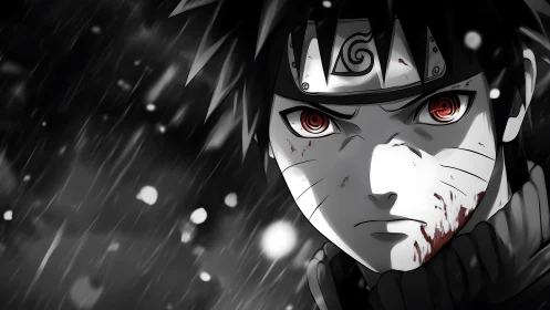 High-contrast anime portrait with selective color emphasis.