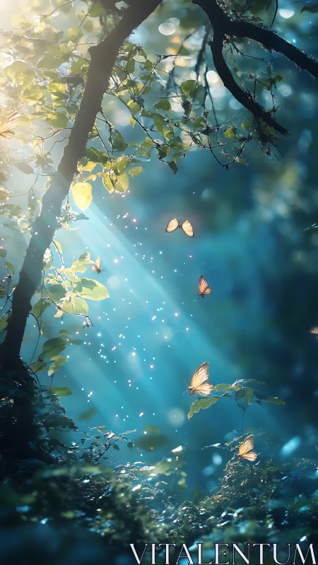 Bioluminescent Forest Canopy with Lepidoptera Dispersal and Particle Light Diffusion