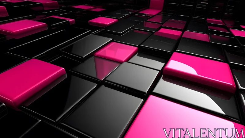 Glossy Pink and Black 3D Tiles Abstract Digital Art Background.