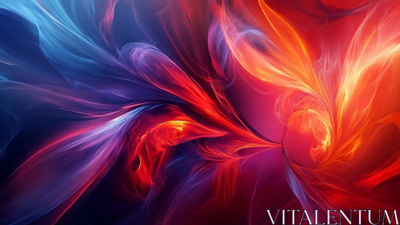 Abstract red and blue flowing light energy forms.