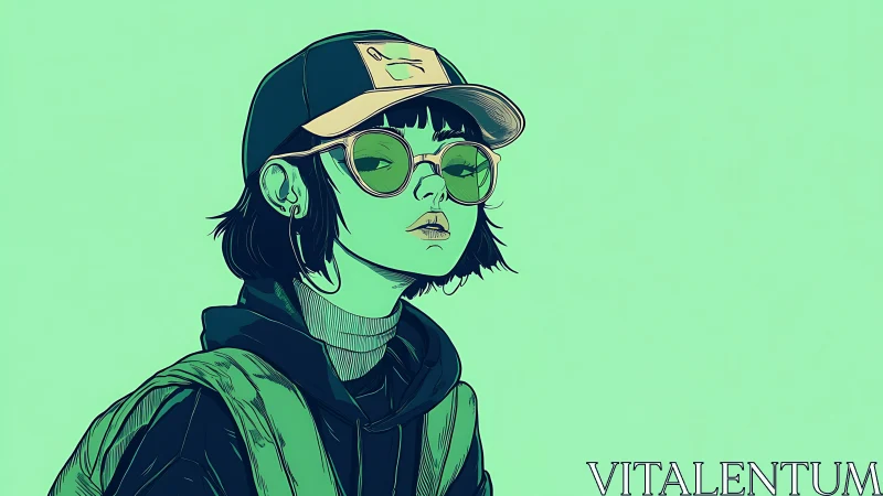 Stylized teal portrait exposes flat-shaded urban streetwear aesthetics