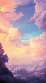 Vertical cloudscape renders luminous dusk sky in pastel hues
