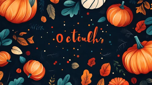 October pumpkins glow against deep midnight autumn field.