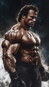 Muscular male figure rendered in high contrast side profile