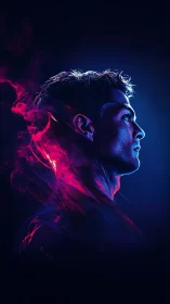 Neon ember soul ignites in electric blue and crimson haze.