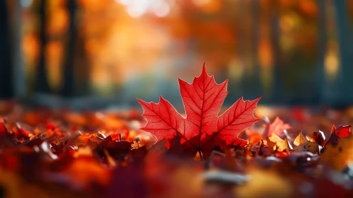Lone maple star glows in a forest floor of embered autumn.