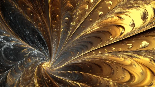 Golden fractal vortex with metallic swirling petals.