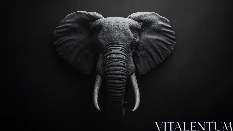 Elephant portrait in monochrome sculptural side lighting study.