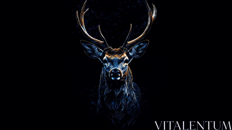 Midnight stag carves neon constellations from silent dark