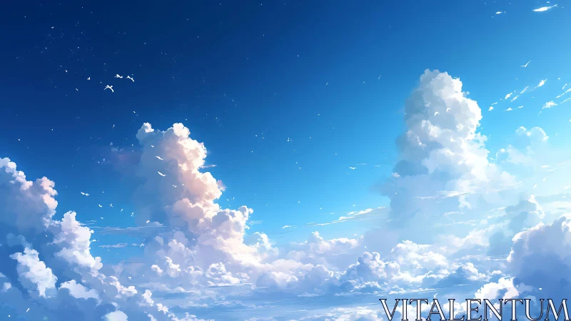 Digital sky panorama with towering cumulus cloud structures.