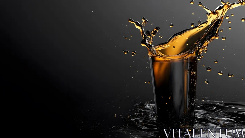 Splashing Glass of Cola on Black Background, Dramatic Studio Style.