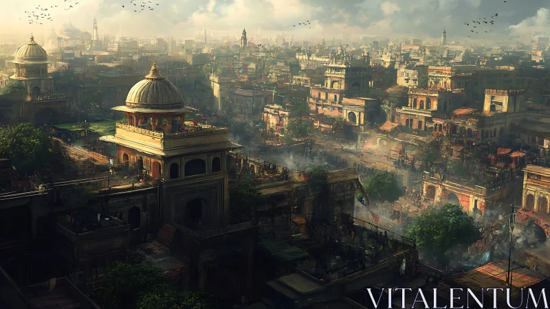 Sunlit domed citadel above a sprawling historic bazaar.