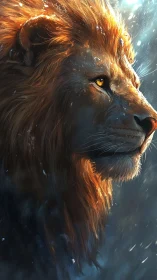 High contrast lion portrait with volumetric backlighting and dynamic fur