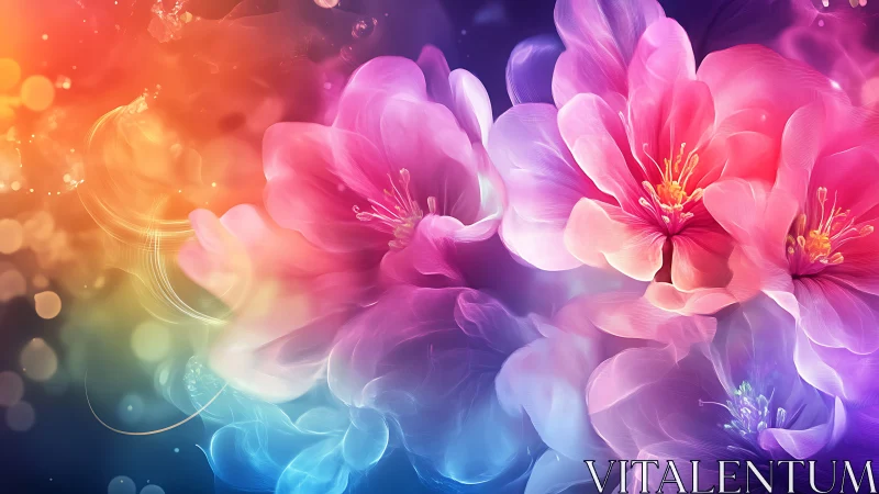 Digitally Rendered Peony Flowers with Multi-Spectral Color Gradient Fusion