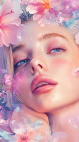 Dreamy pastel portrait merges feminine beauty and spring bloom