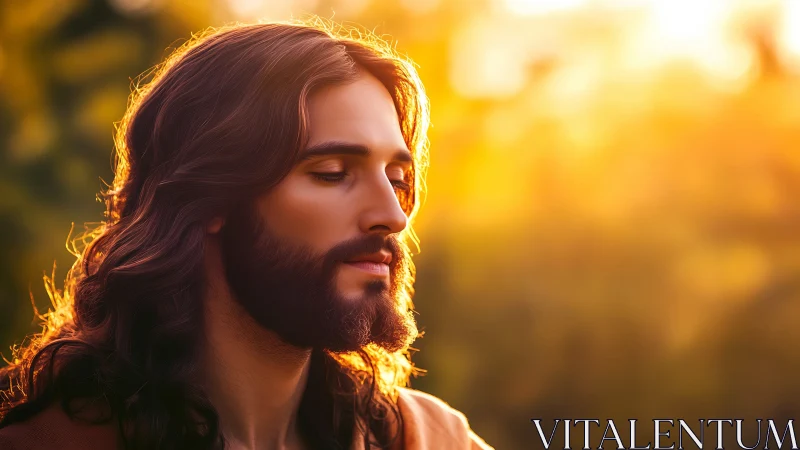 Bearded long haired man outdoors in warm sunset lighting.