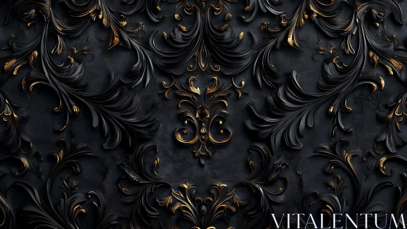 Baroque black scrollwork relief glows with molten gold highlights