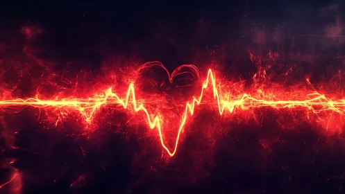 Glowing Heartbeat Pulse Radiates Through Fiery Red Energy