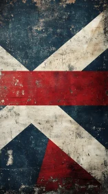 Weatherworn tricolor chevrons in gritty geometric armor.