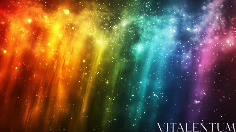 Radiant rainbow nebula drifts softly through a starry night sky