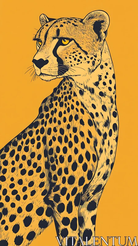 Graphic cheetah illustration on bold golden backdrop.