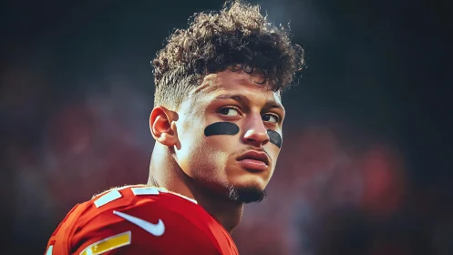 Side-lit American football player captured in intense profile