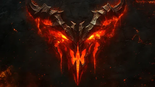 Molten demonic emblem with horned basalt plates and lava fissures